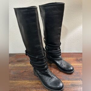 Via Roma 15 women’s black leather knee high boots with buckles size 36/5.5